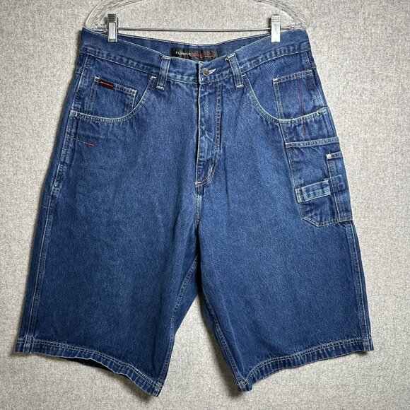 Vintage Fubu Size 36 Mens Denim Shorts Skater Blue Medium Wash Zip Button - Picture 1 of 16